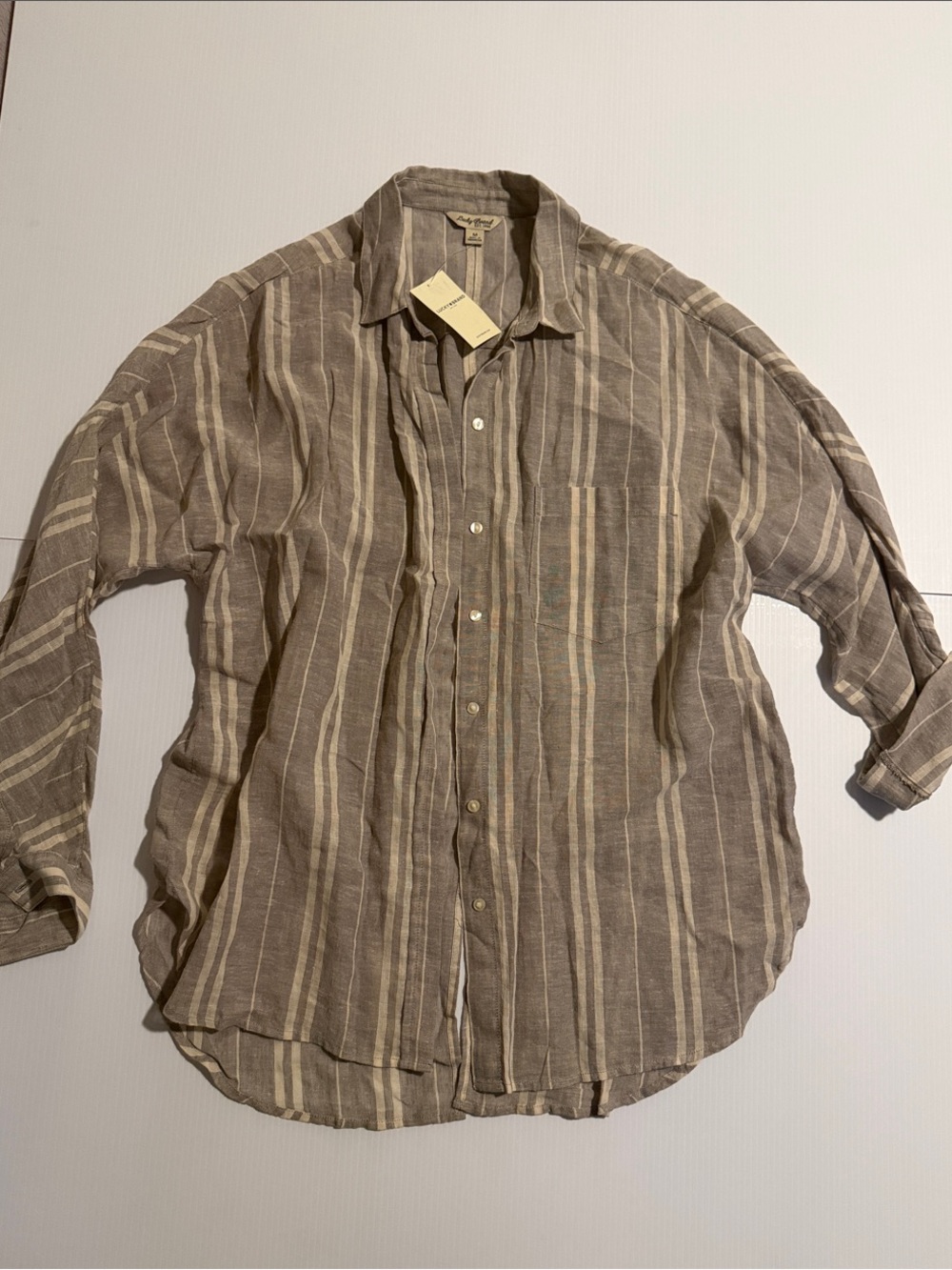Lucky Brand Gray Striped Long Sleeve Lightweight Top